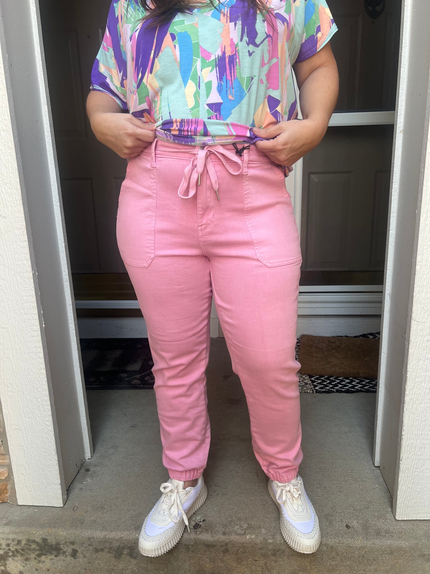 Judy Blue Pink Jogger- Garment Dyed High Waist