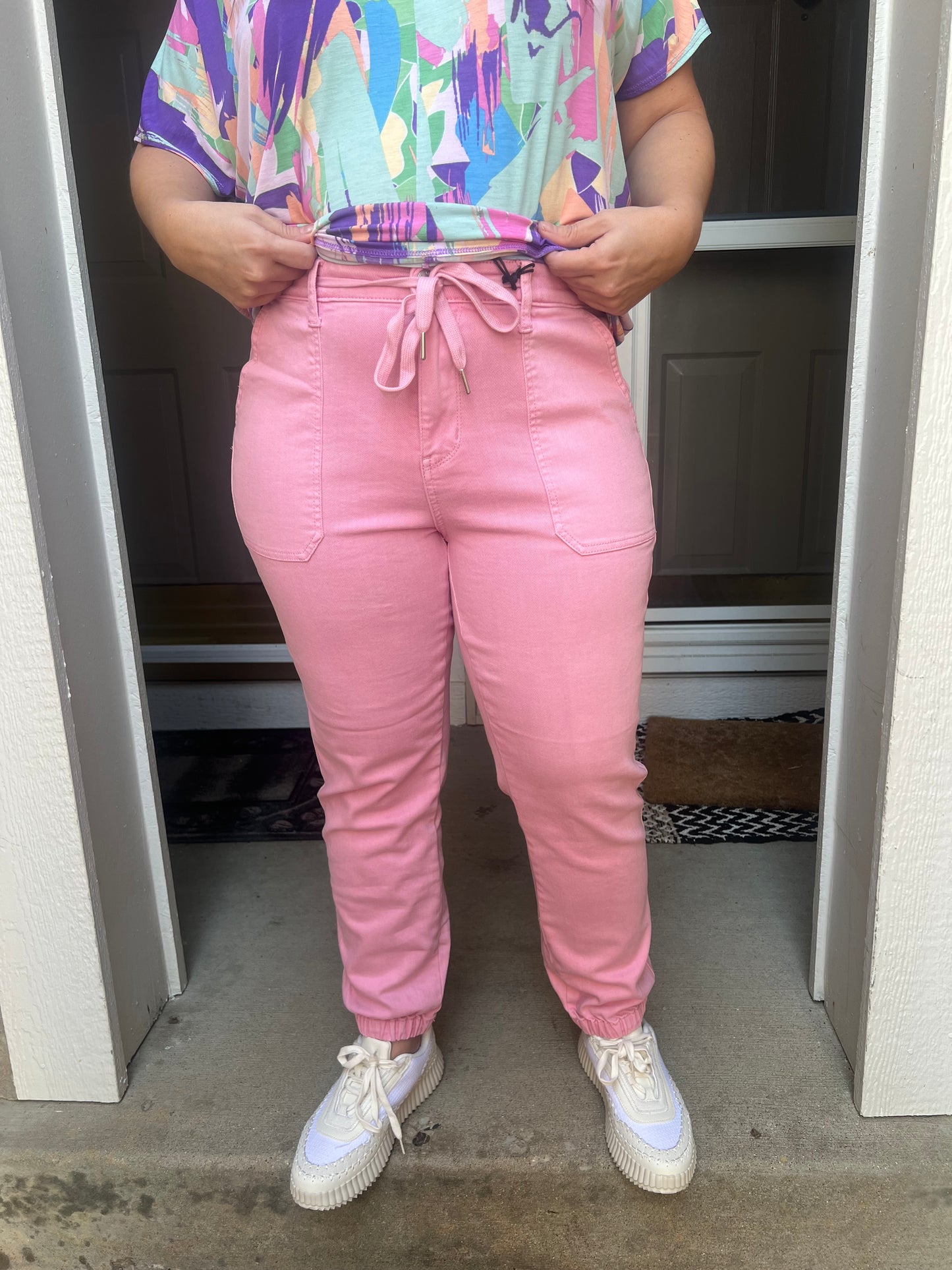 Judy Blue Pink Jogger- Garment Dyed High Waist