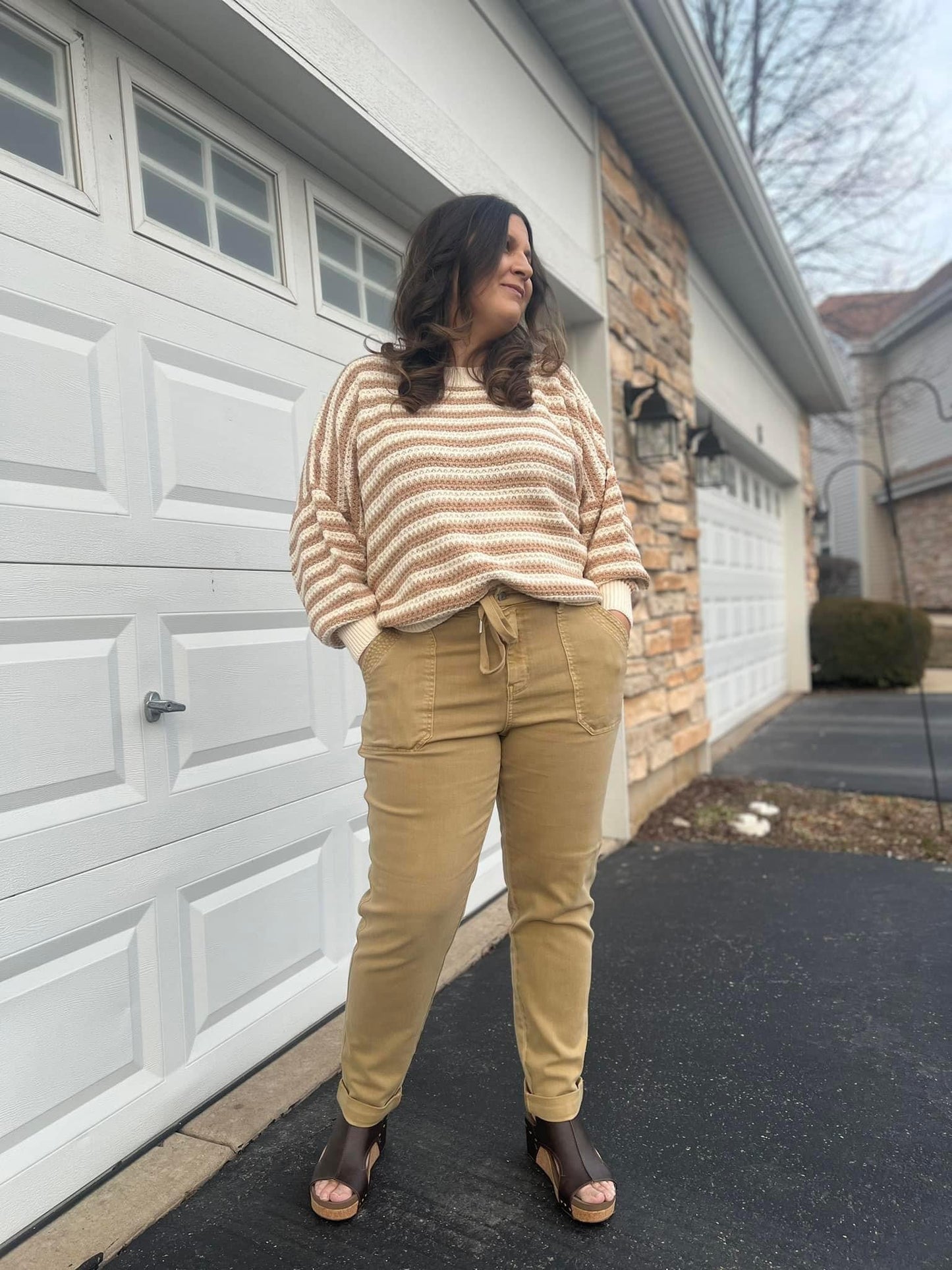 Judy Blue Khaki Jogger- Garment Cuff Jogger High Waist
