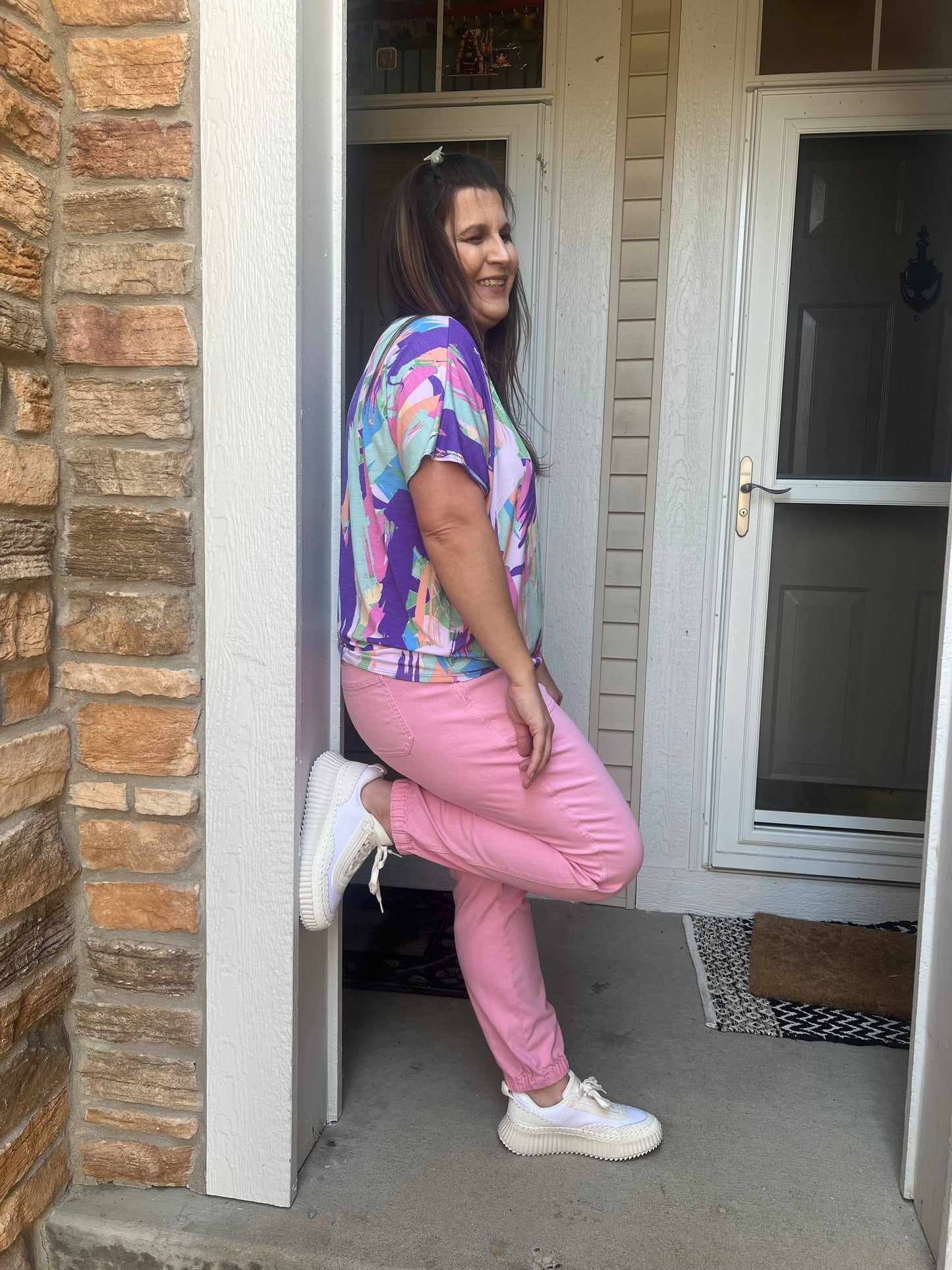 Judy Blue Pink Jogger- Garment Dyed High Waist