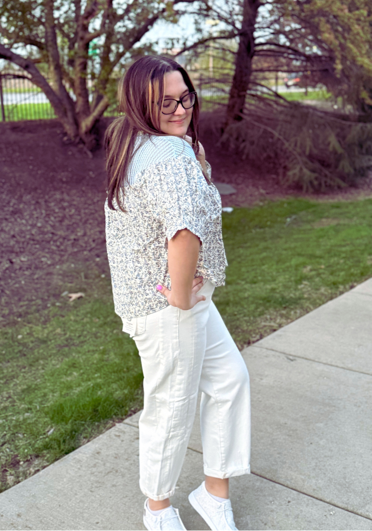 White Risen Barrel Jeans