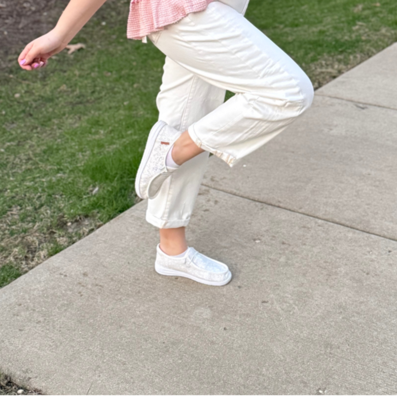 White Risen Barrel Jeans