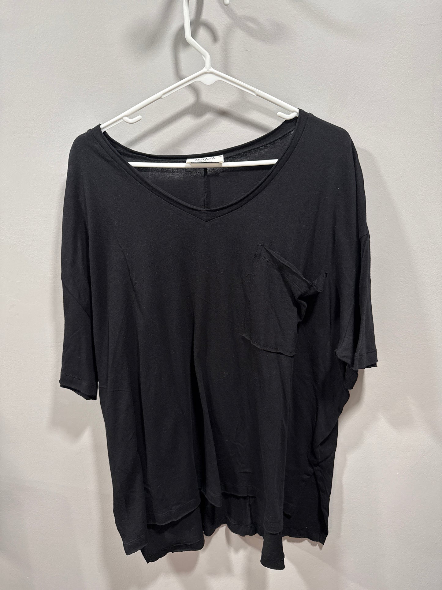 4 Colors OVERSIZED V-NECK FRONT POCKET RAW EDGE TOP
