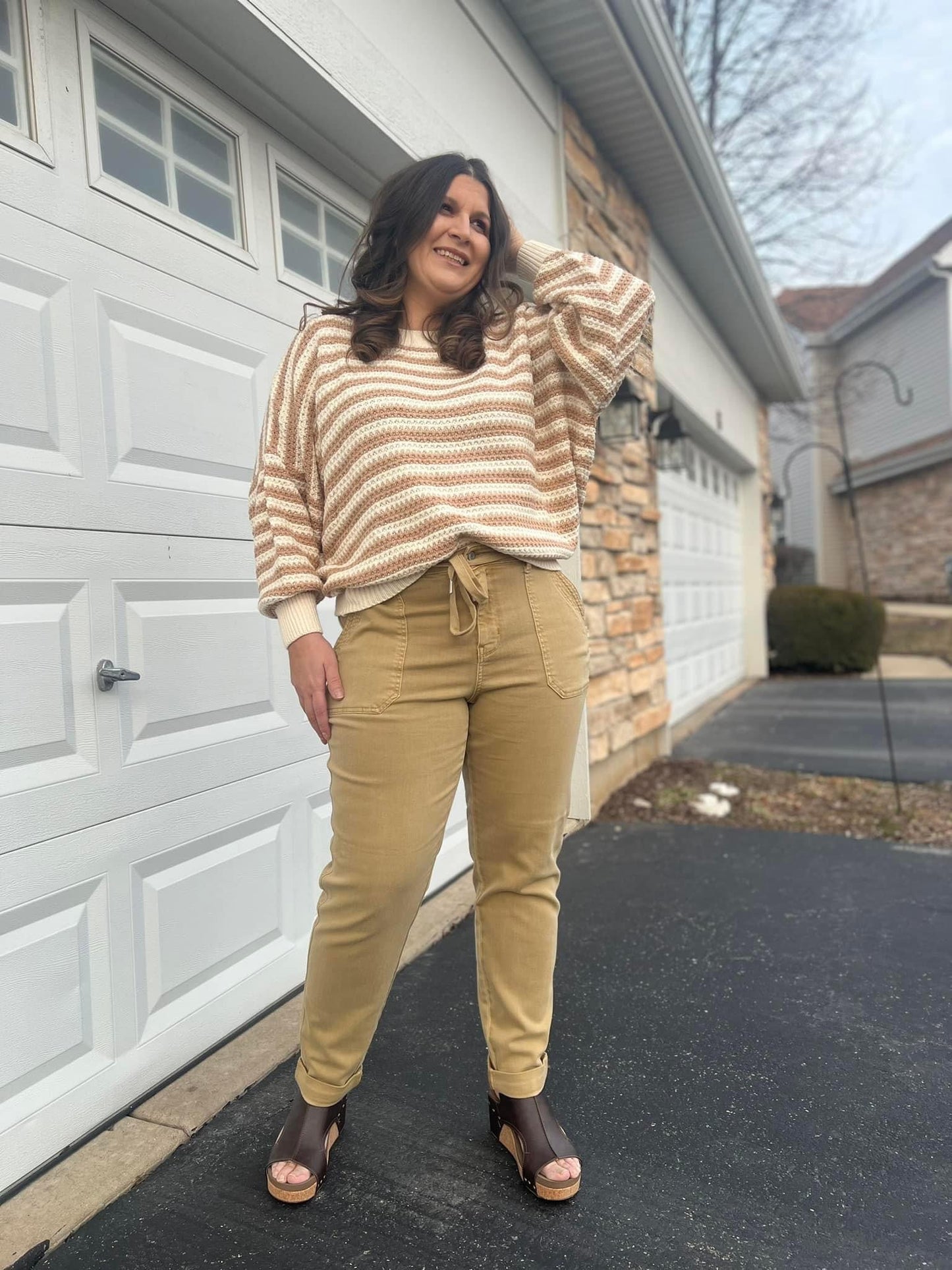 Judy Blue Khaki Jogger- Garment Cuff Jogger High Waist