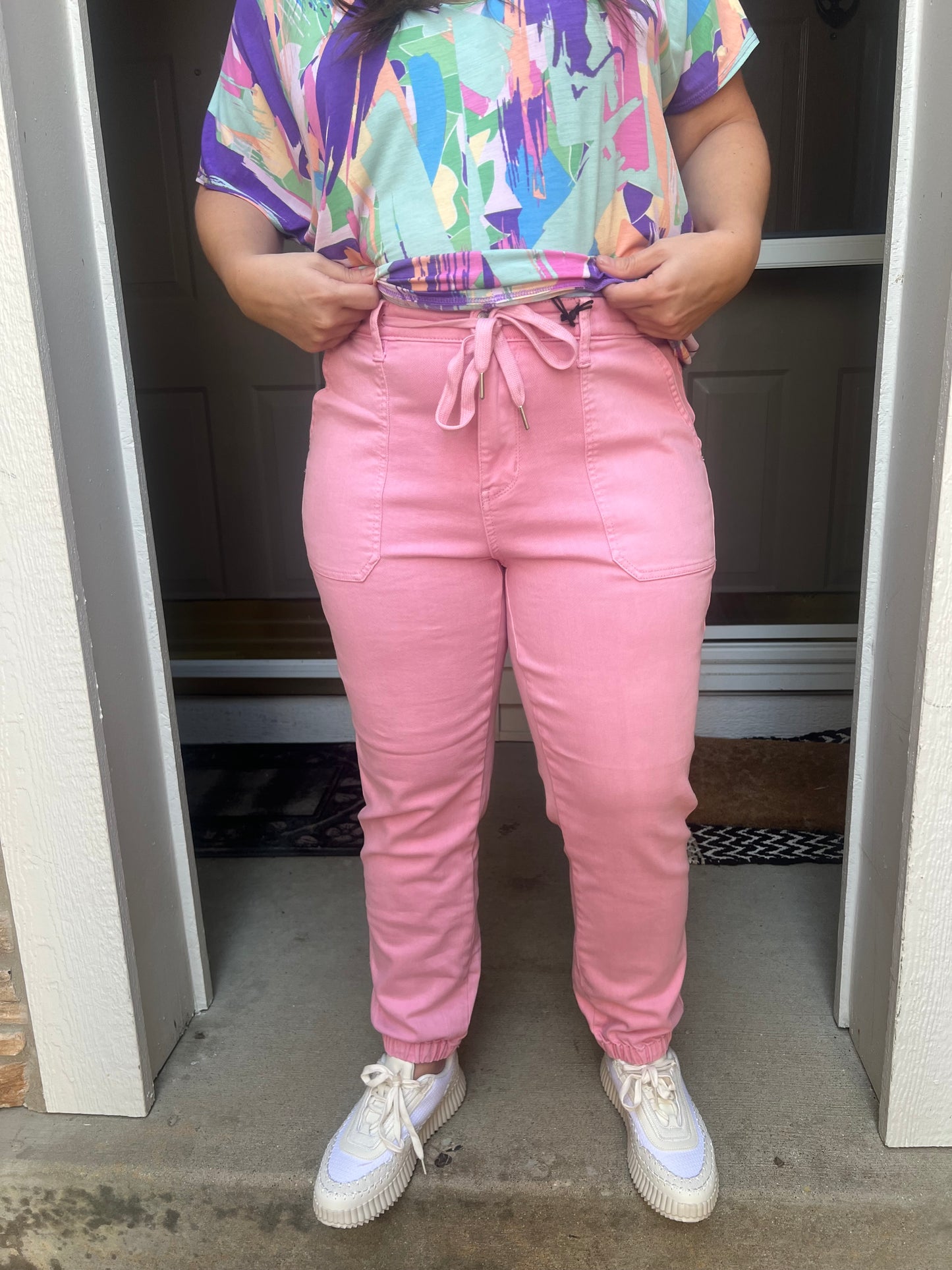 Judy Blue Pink Jogger- Garment Dyed High Waist