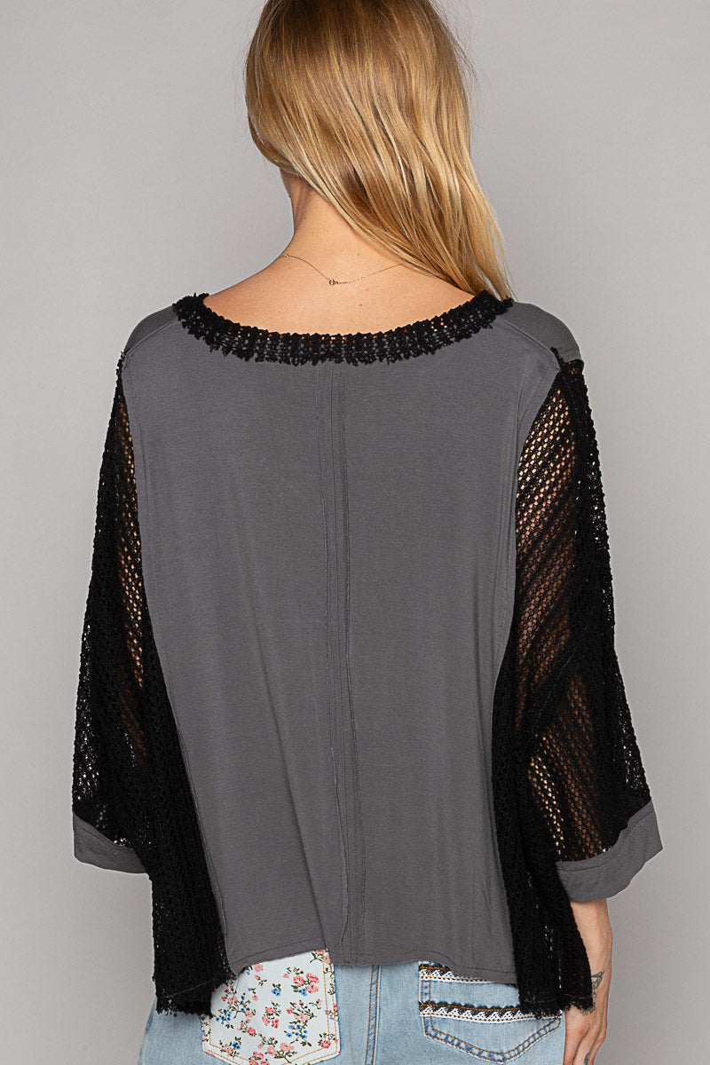 POL Lace Charcoal Black Top