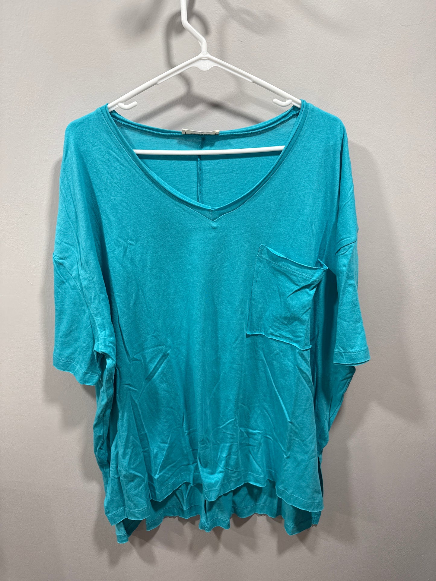 4 Colors OVERSIZED V-NECK FRONT POCKET RAW EDGE TOP