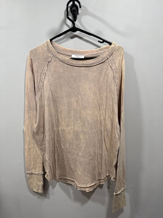 WASHED THUMB HOLE CUFFS SCOOP-NECK LONG SLEEVE TOP