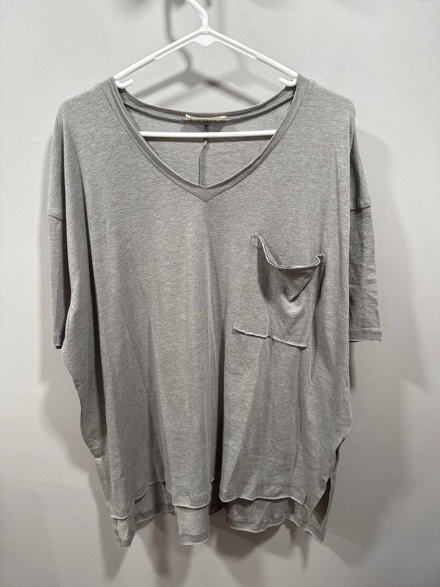 4 Colors OVERSIZED V-NECK FRONT POCKET RAW EDGE TOP