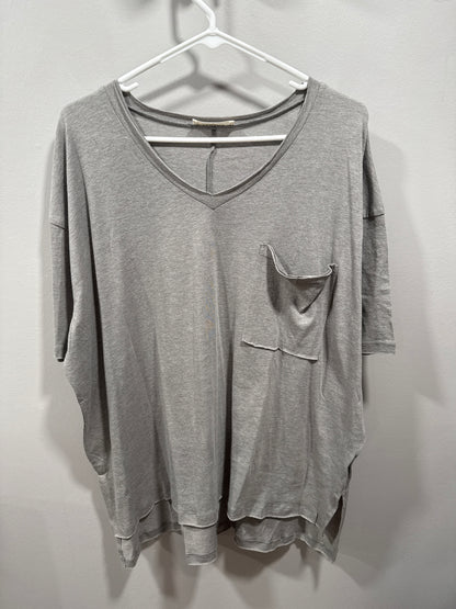4 Colors OVERSIZED V-NECK FRONT POCKET RAW EDGE TOP
