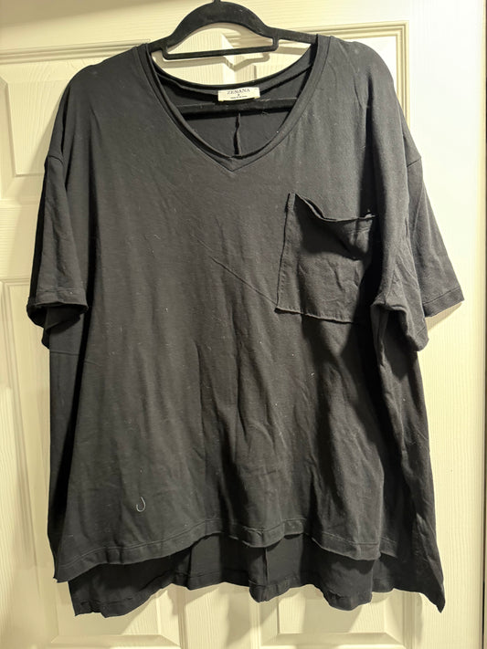 OVERSIZED V-NECK FRONT POCKET RAW EDGE TOP