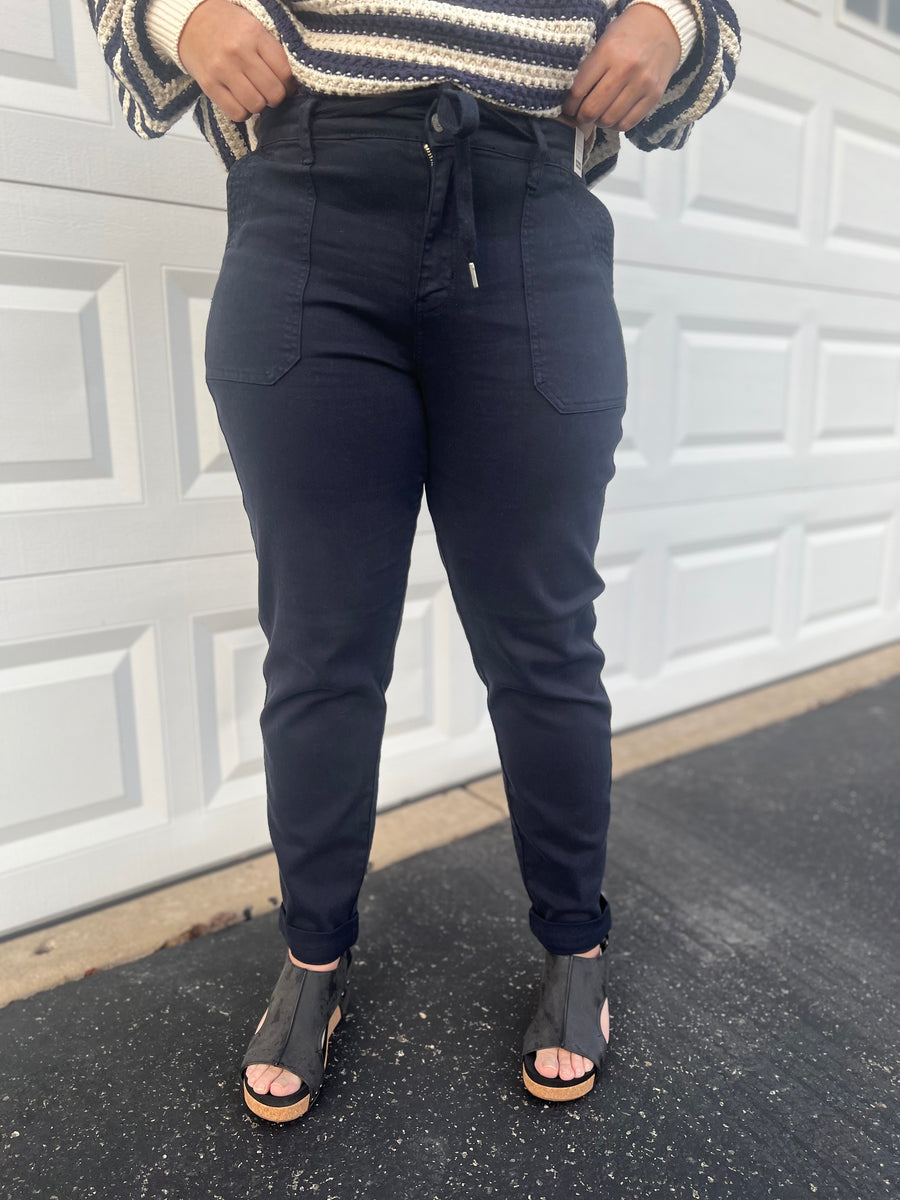 Judy Blue Navy Jogger-  Garment Dyed Cuffed High Waist