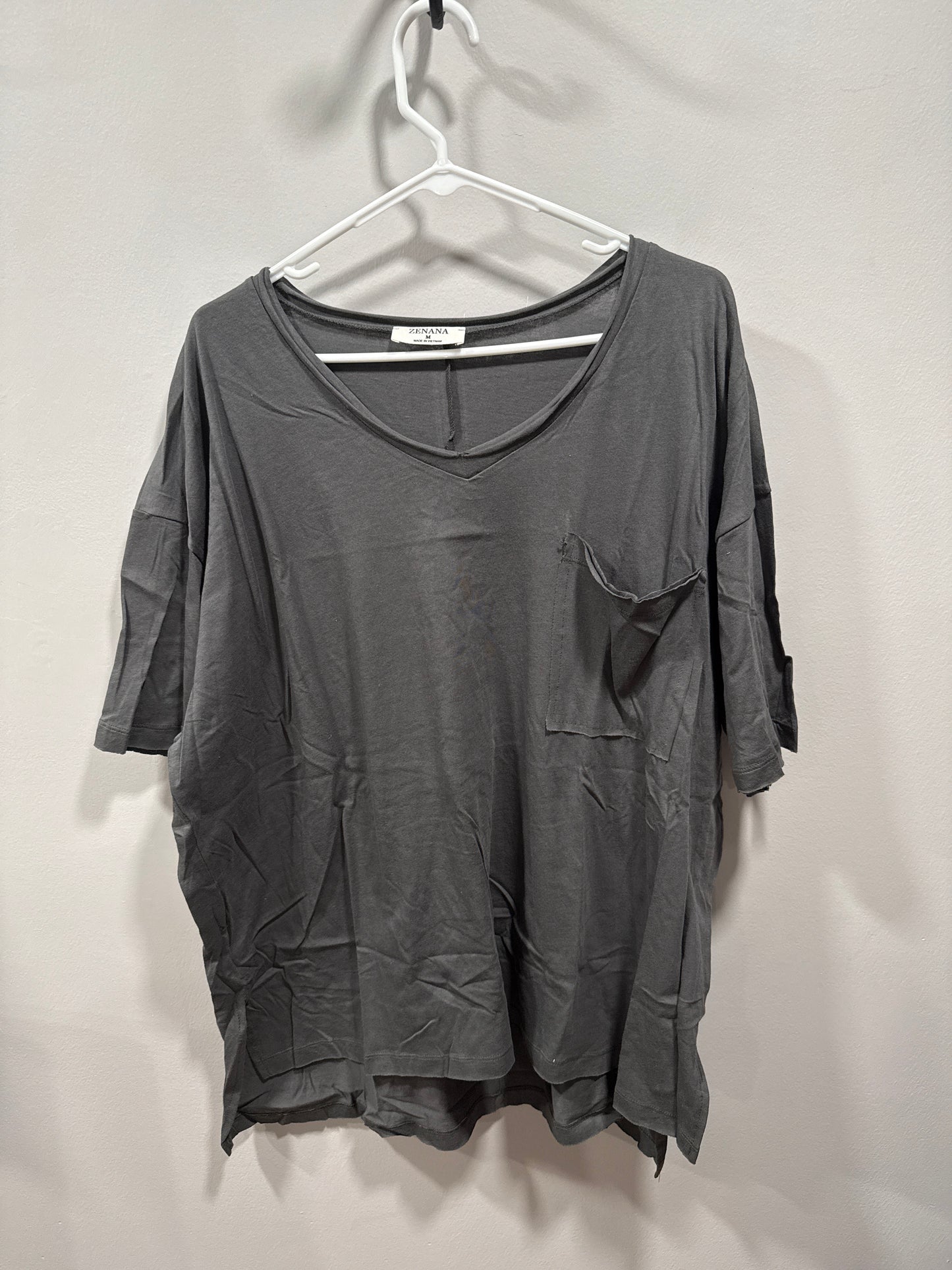 4 Colors OVERSIZED V-NECK FRONT POCKET RAW EDGE TOP