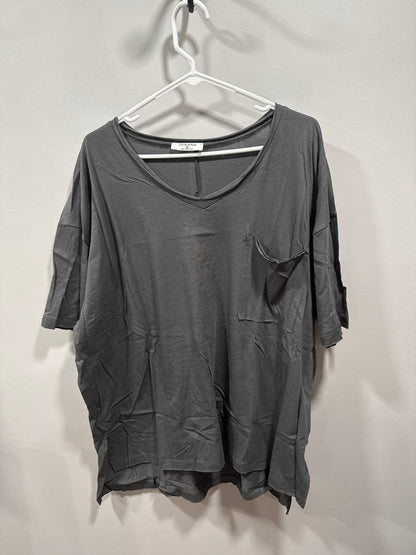 4 Colors OVERSIZED V-NECK FRONT POCKET RAW EDGE TOP