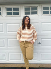 Long balloon sleeve stripe crochet sweater