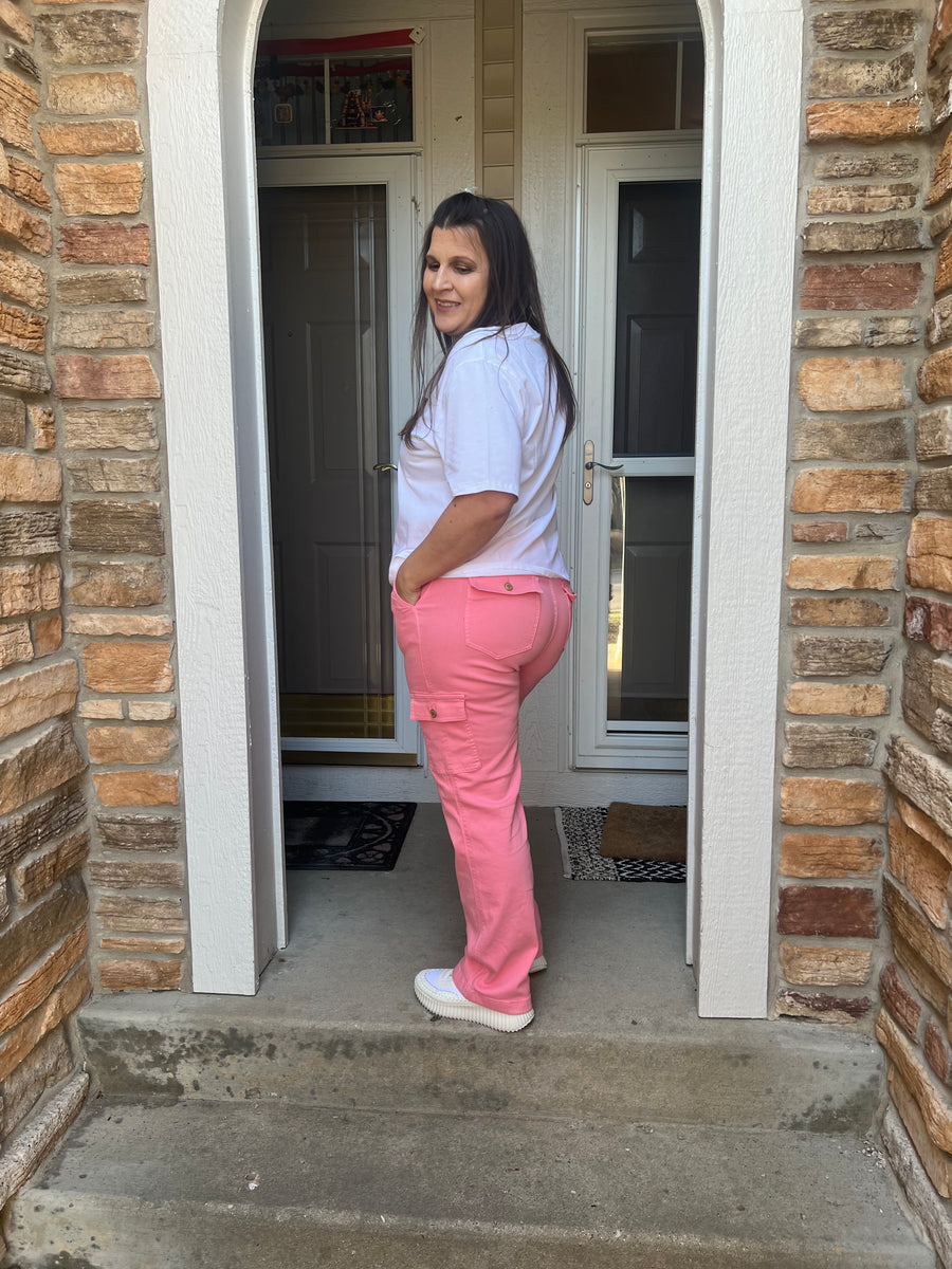 Judy Blue Straight Fit Pink Cargos