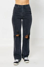 Judy Blue Straight fit Hi Rise Rigid Magic 90's Distressed Jeans in Black