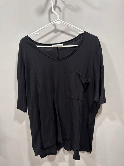 4 Colors OVERSIZED V-NECK FRONT POCKET RAW EDGE TOP