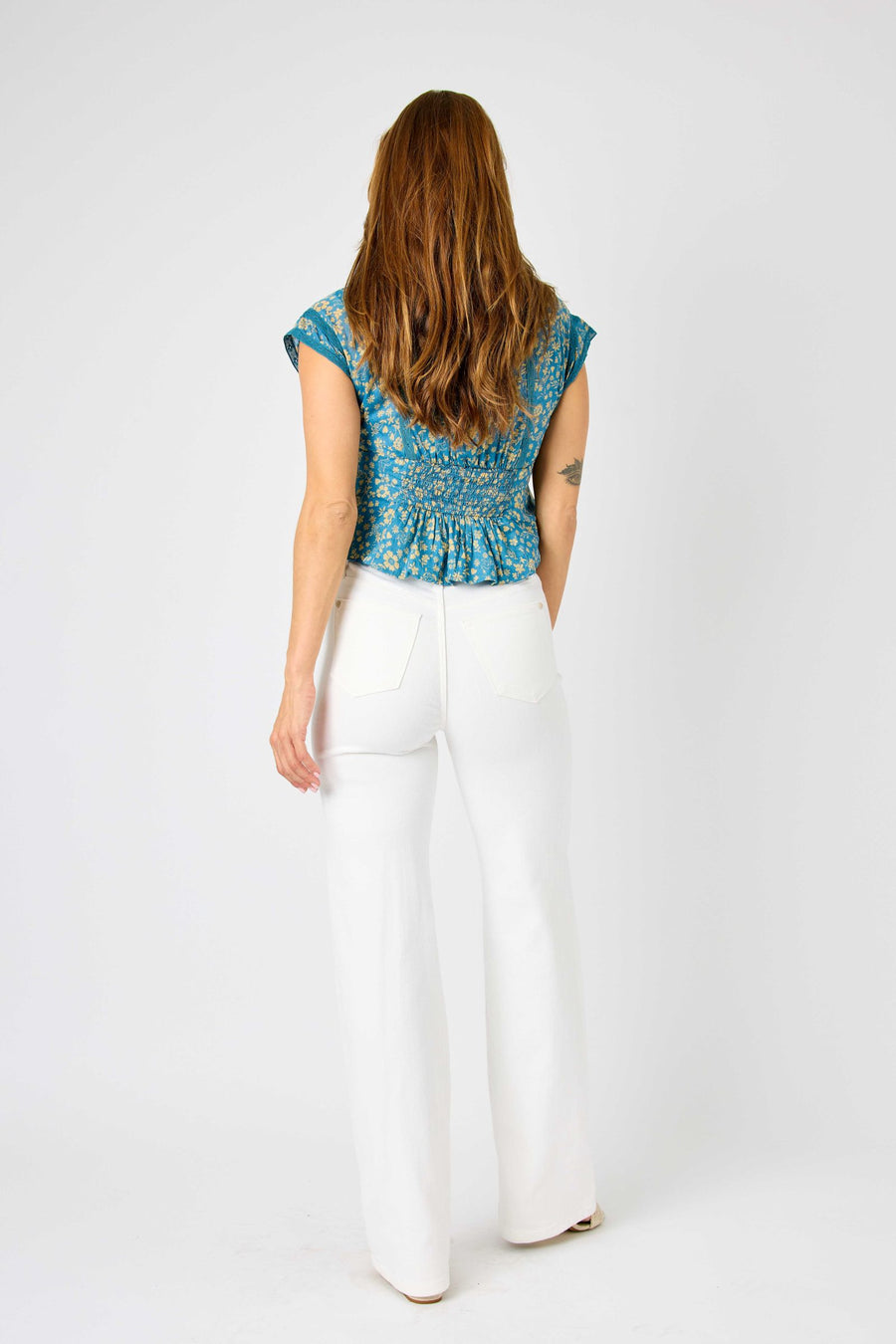 Judy Blue  Braided Waistband Detail Wide Leg High Waist white