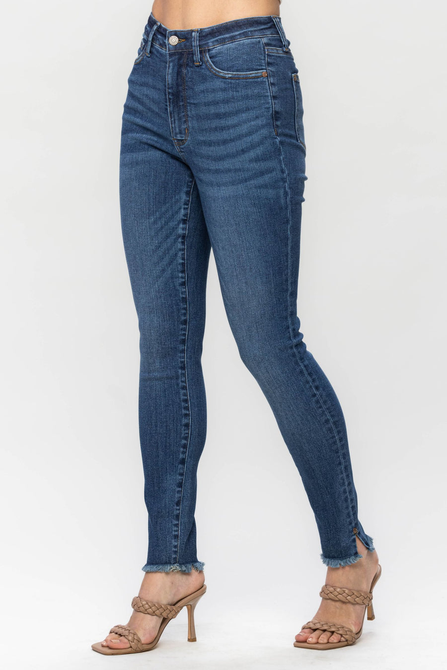 Judy Blue Tummy Control Skinny Fit Side Slit Fray Hem